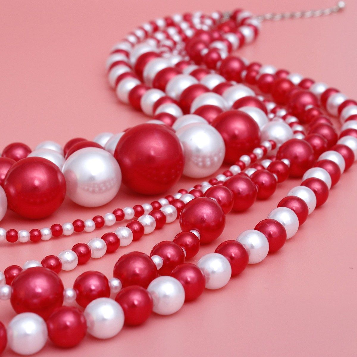 DST Sorority Red White 7 Strand Pearl Necklace